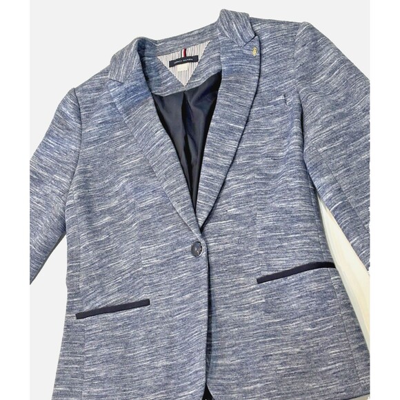 Tommy Hilfiger Women’s Blazer Size 6 Blue Single Button Jacket Elbow Patch Work - Picture 3 of 11